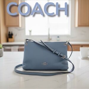 Coach light blue double zip crossbody bag